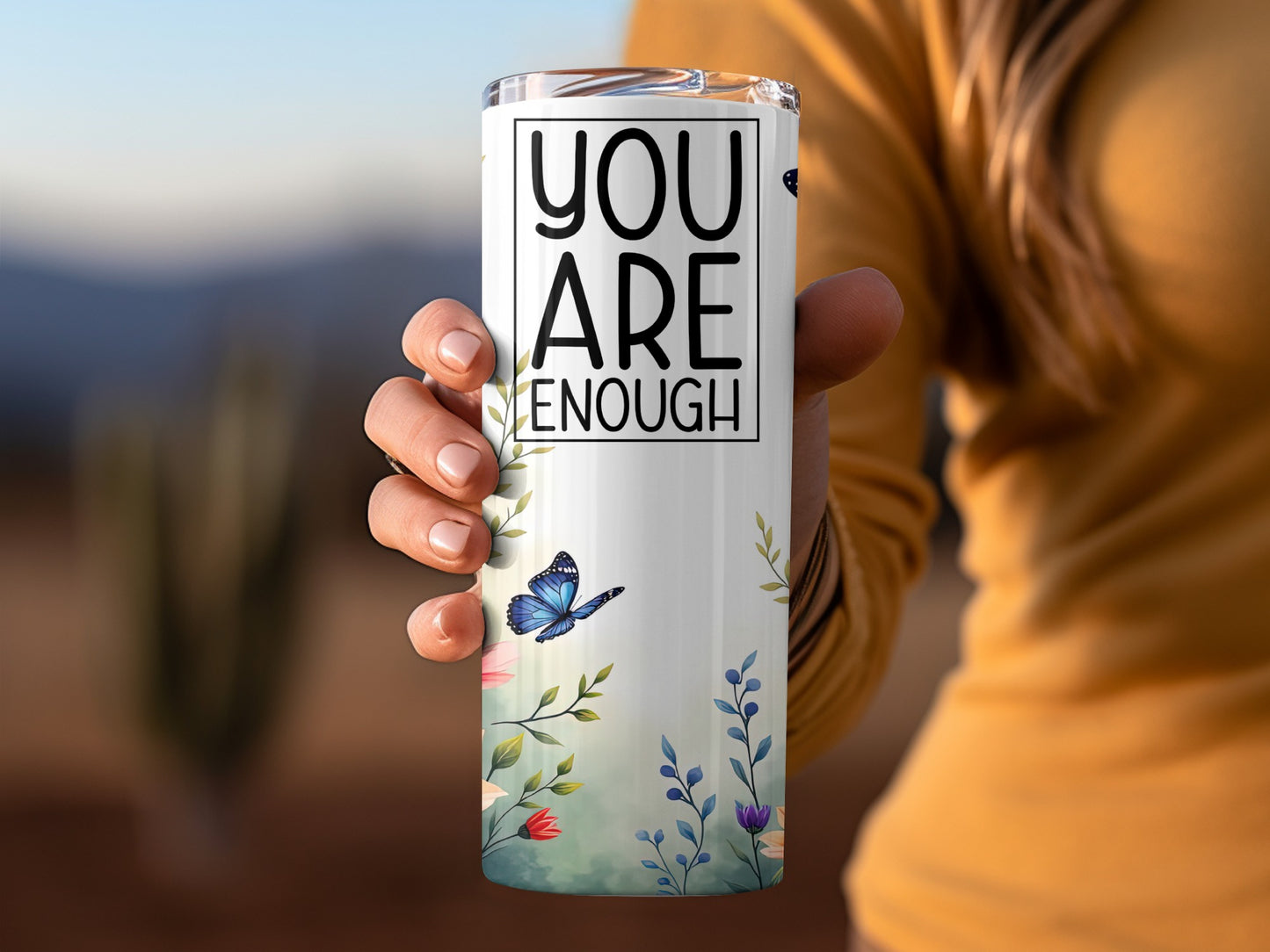 Inspirational Floral and Butterfly Designed Tumbler