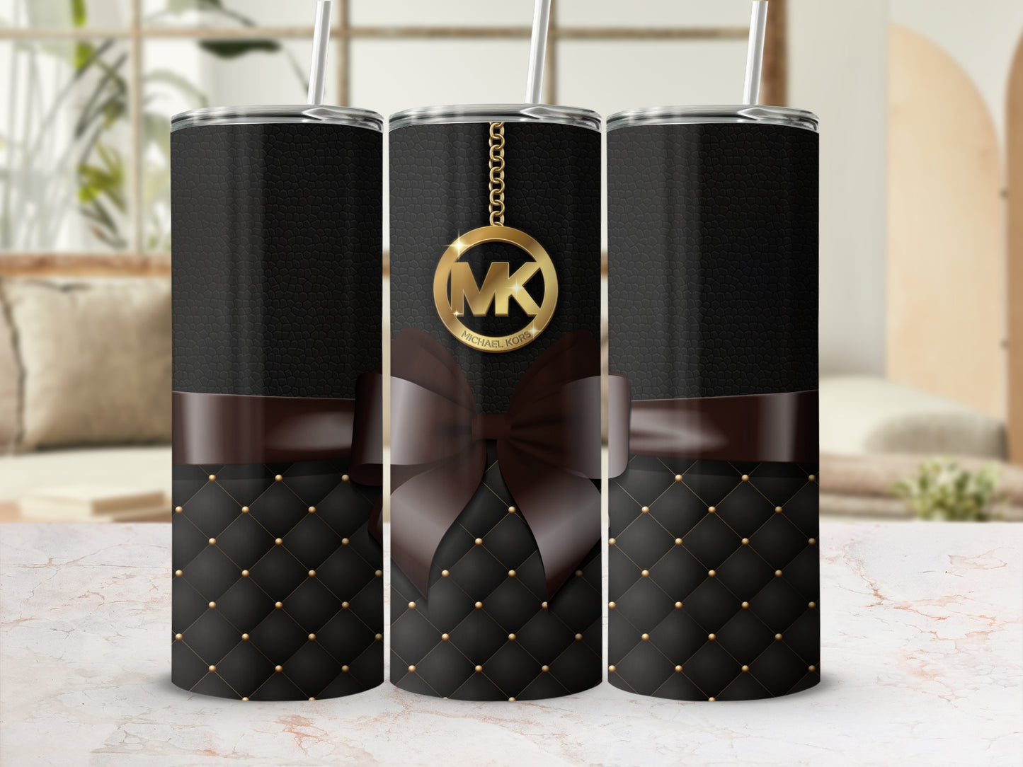 Luxurious Black Bow and Gold Accent Tumbler Cup