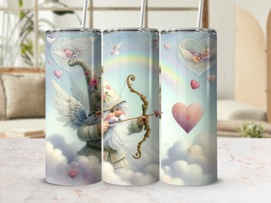 Cute Gnome Cupid with Rainbow and Hearts Tumbler