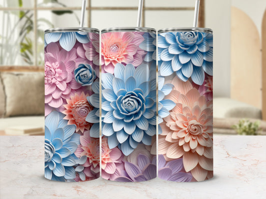 3D Sculpted Pastel Pink Blue Peach Floral Dahlia Tumbler product type