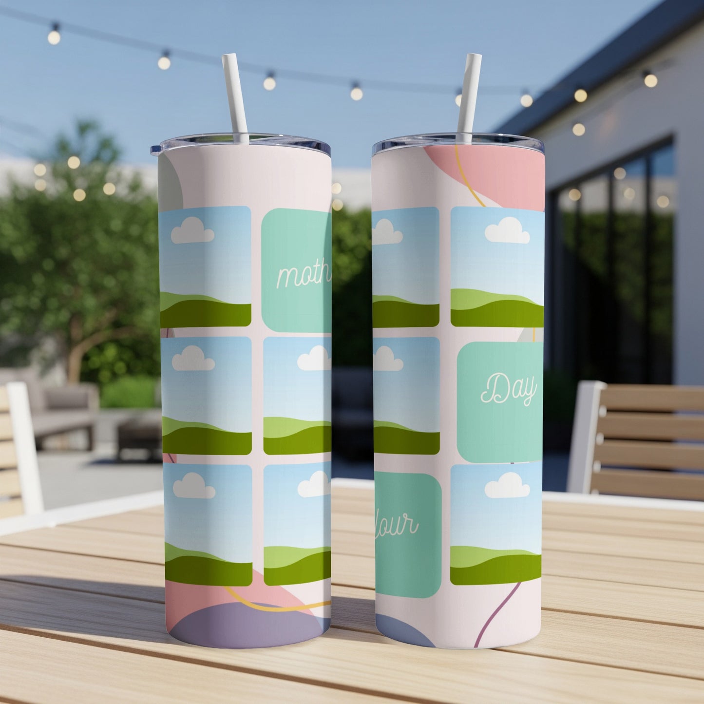Two tumblers with a "Mother's Day" design featuring landscape photo placeholders.