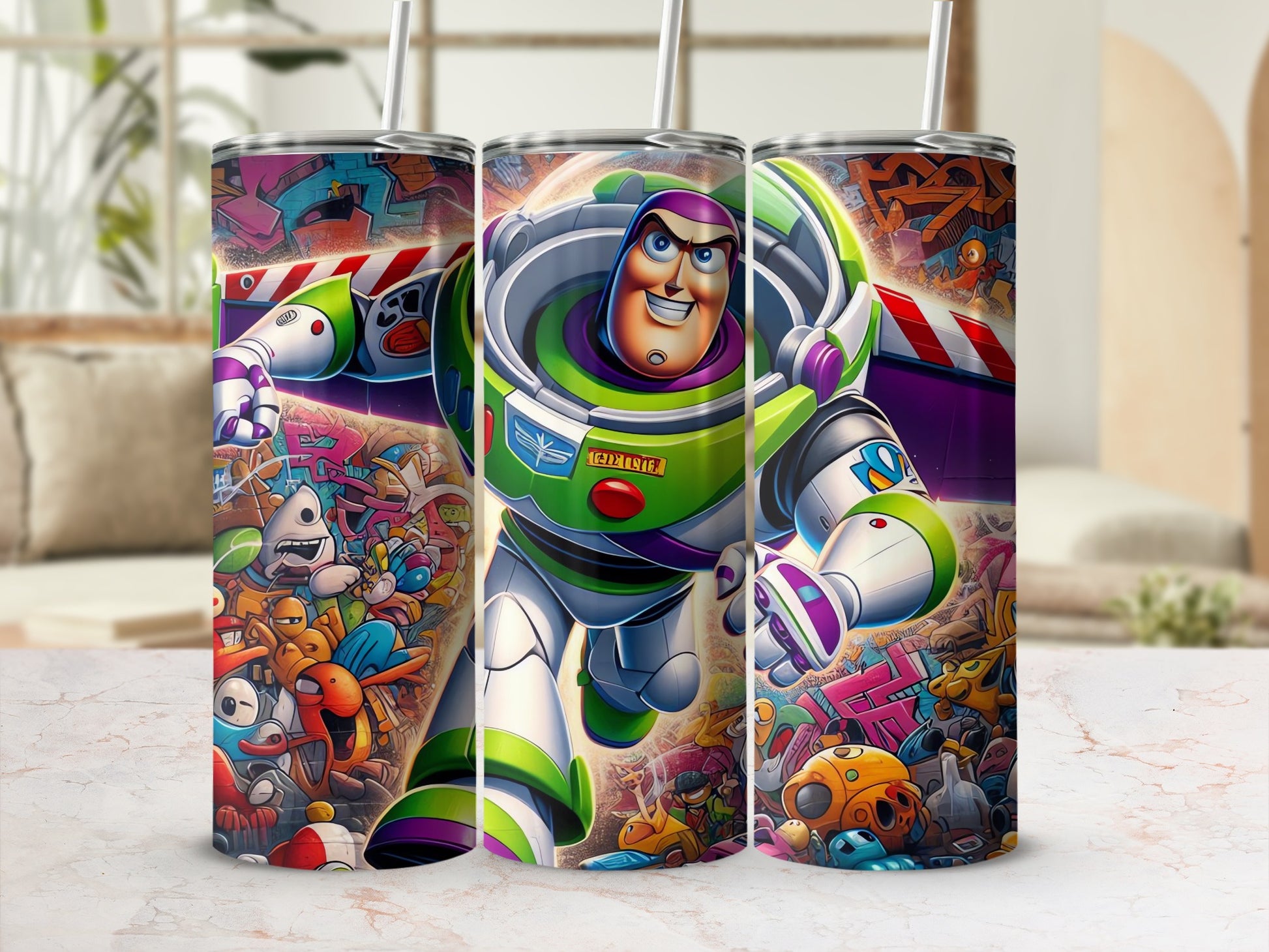 Buzz Lightyear Themed Tumbler with Colorful Artwork
