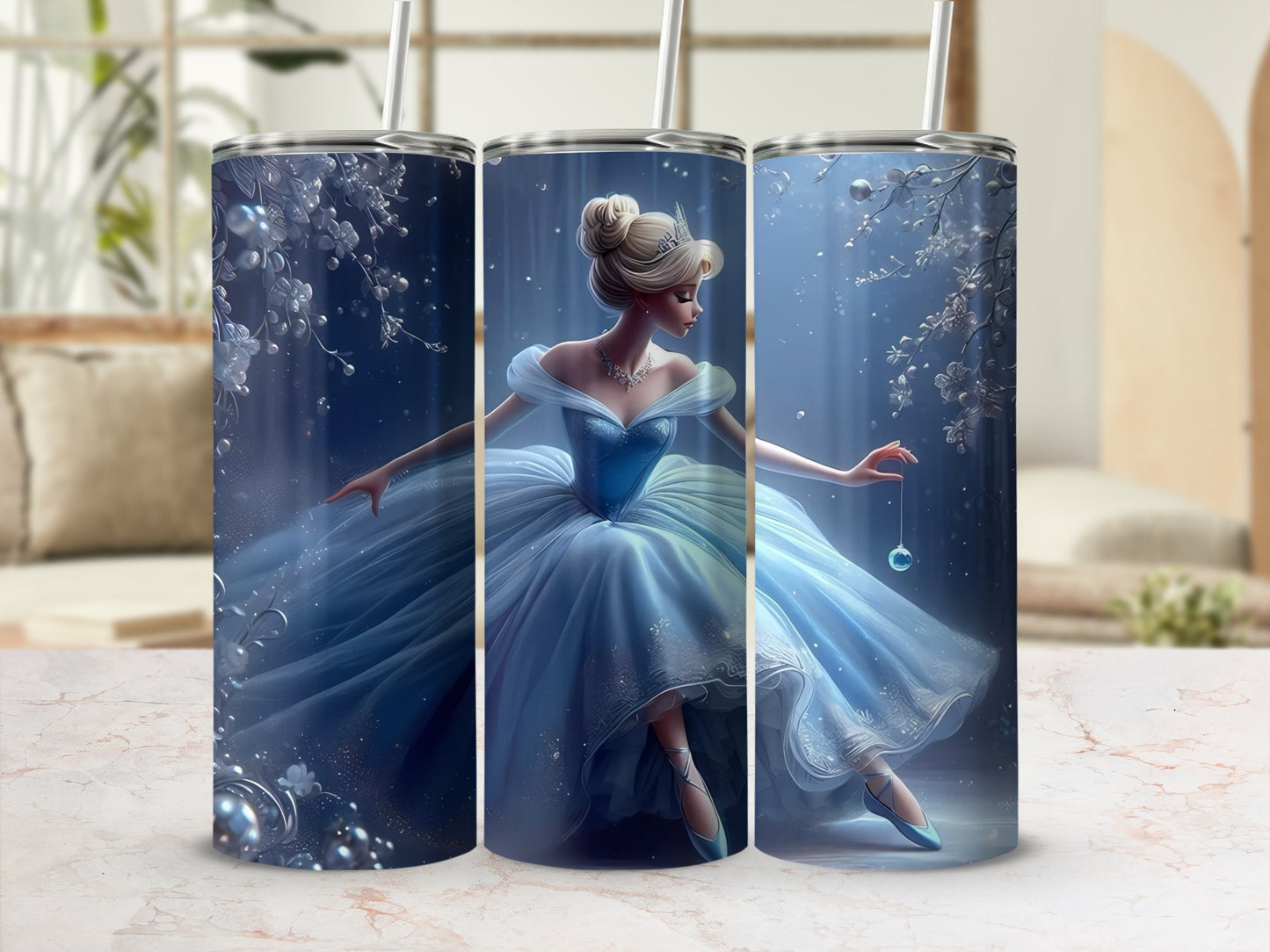 Magical Cinderella-Themed Tumbler with Straw