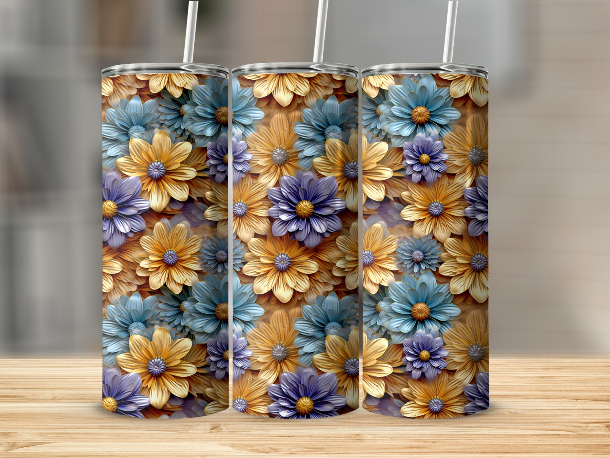 Vibrant Floral Pattern Design Insulated Tumbler Product