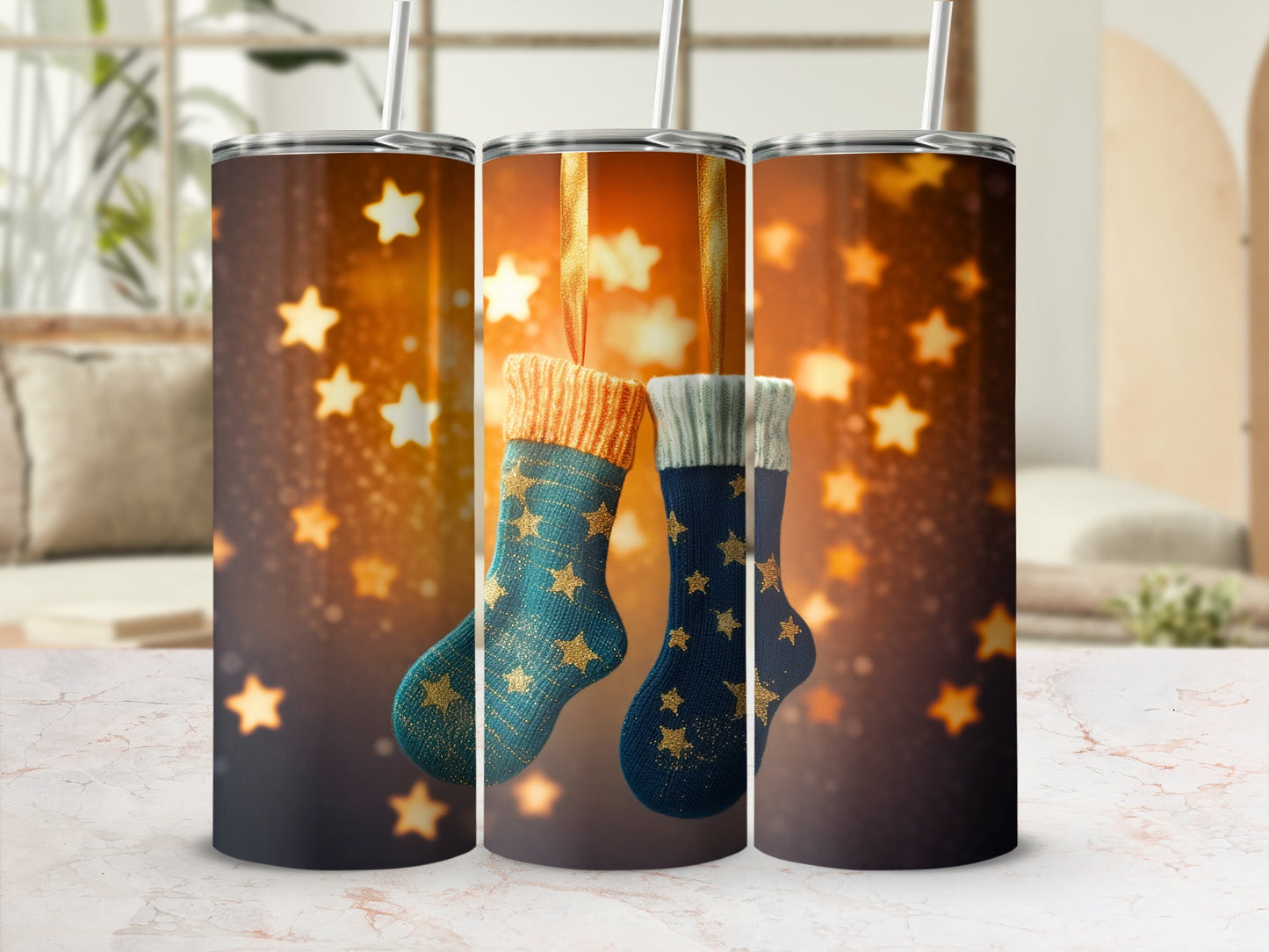 Festive Stockings Pattern with Stars Tumbler Product