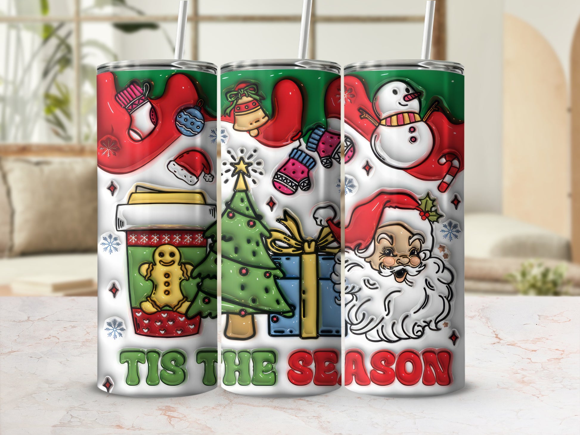 Festive Christmas Themed Tumbler with Santa and Gifts