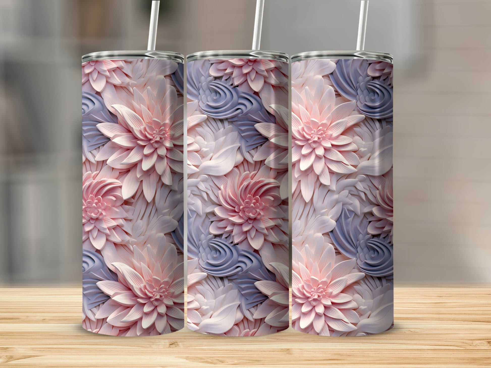 Elegant Floral Design Stainless Steel Tumbler Product