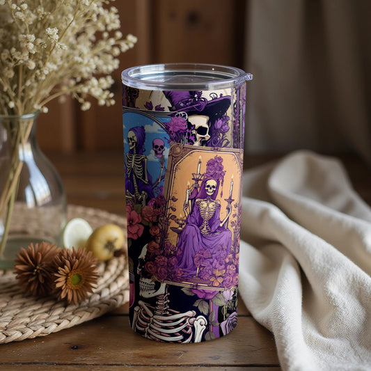 Skeleton and Floral Art Design Insulated Tumbler