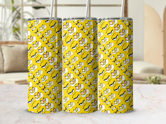 Bright Yellow Cartoon Eyes and Teeth Patterned Tumbler
