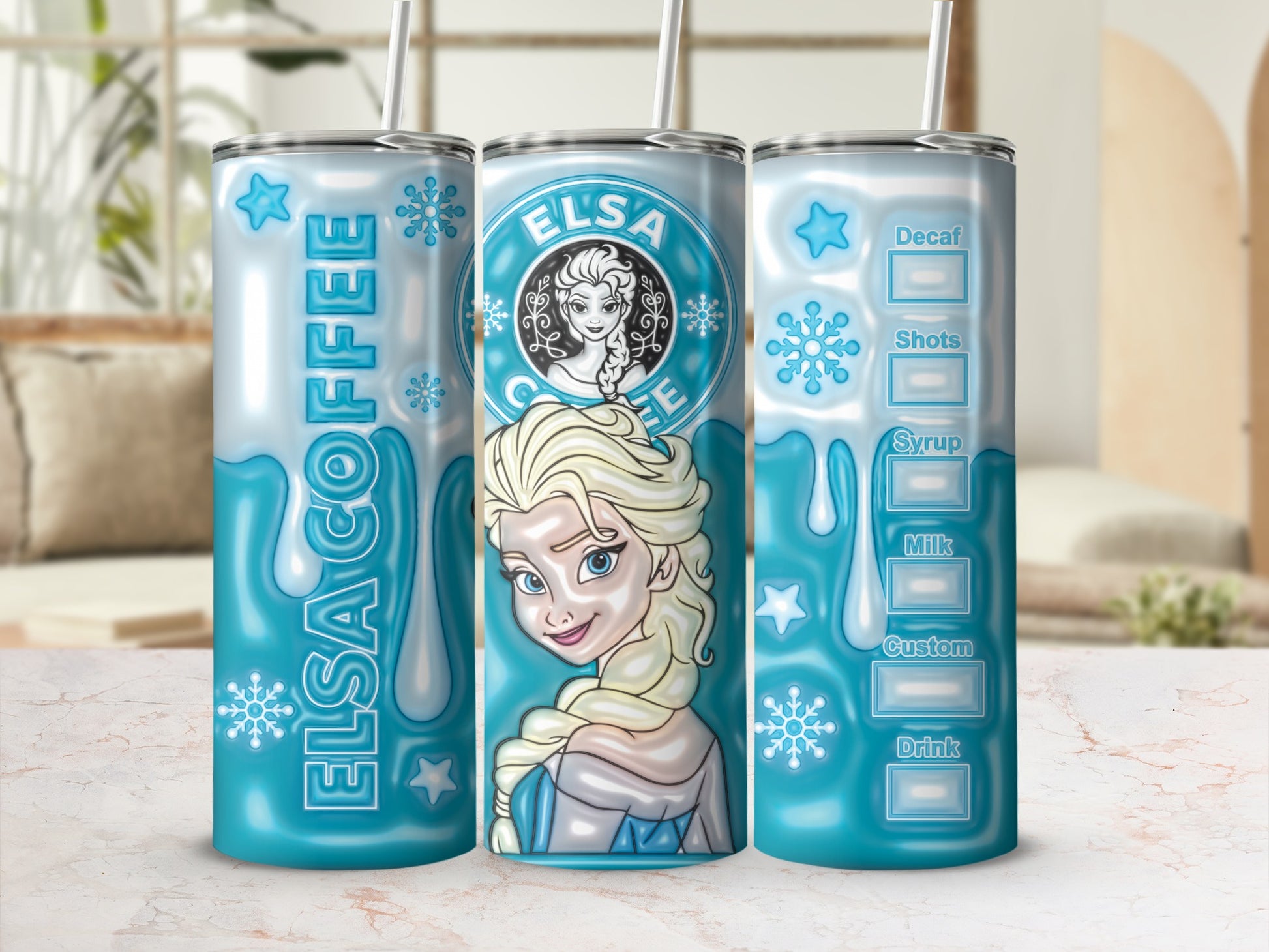 Elsa Coffee Frozen Inspired Tumbler with Straw