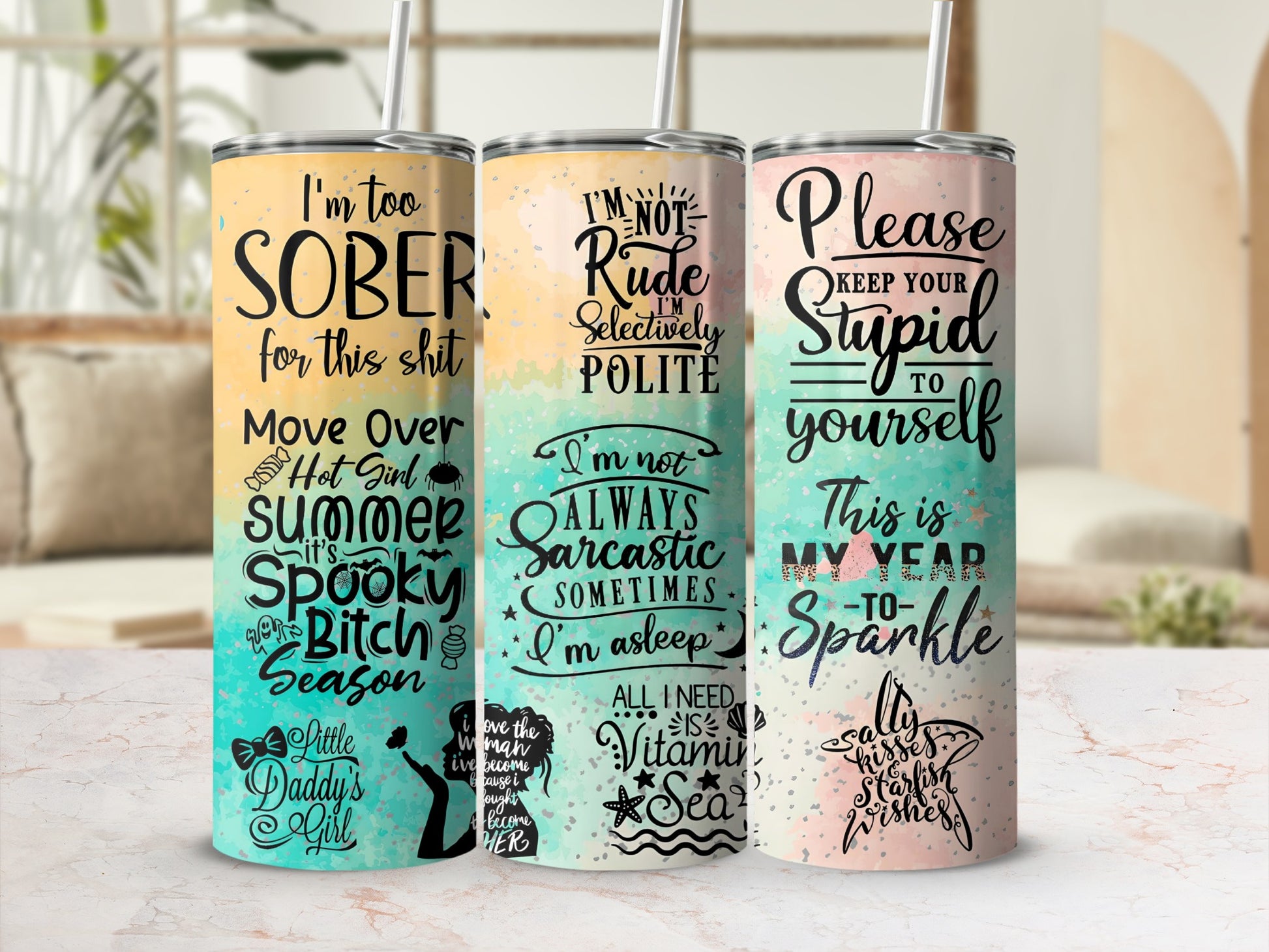 Funny Inspirational Quotes Tumbler with Straw Reusable Cup