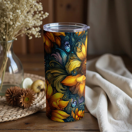 Colorful Sunflower and Butterfly Tumbler