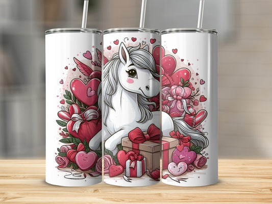 Adorable Horse with Hearts and Gifts Tumbler Design