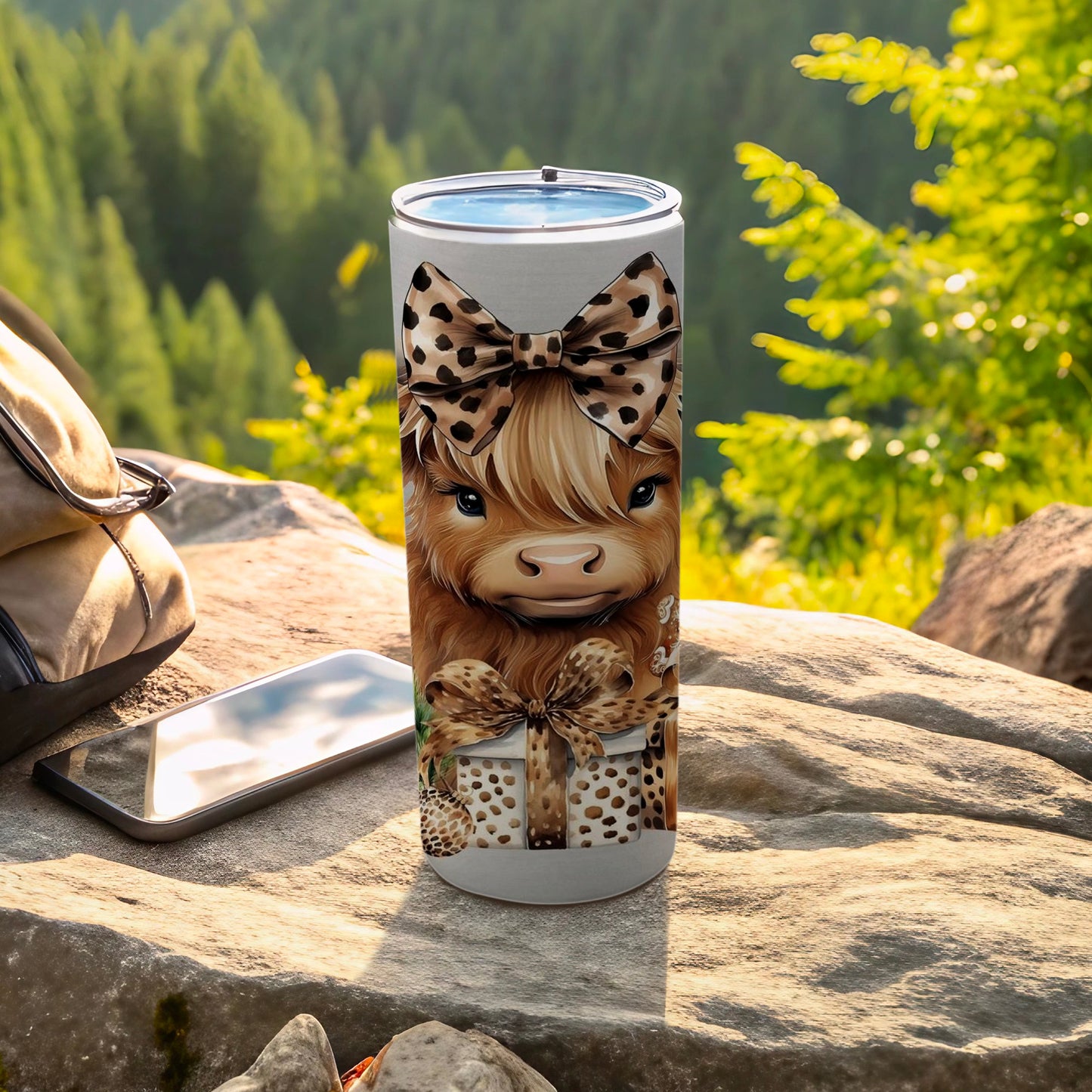 Cute Highland Cow with Bow Tumbler for All Ages