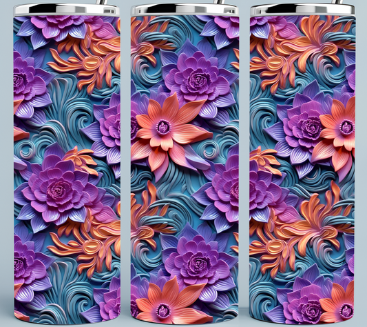 Colorful Paper flower tumbler purple, red, and blue