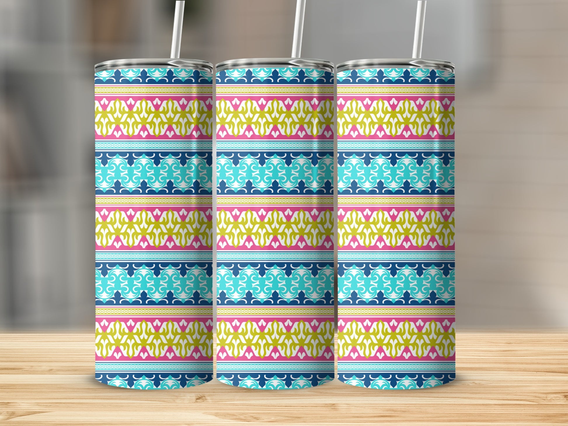 Colorful Geometric Patterned Insulated Tumbler