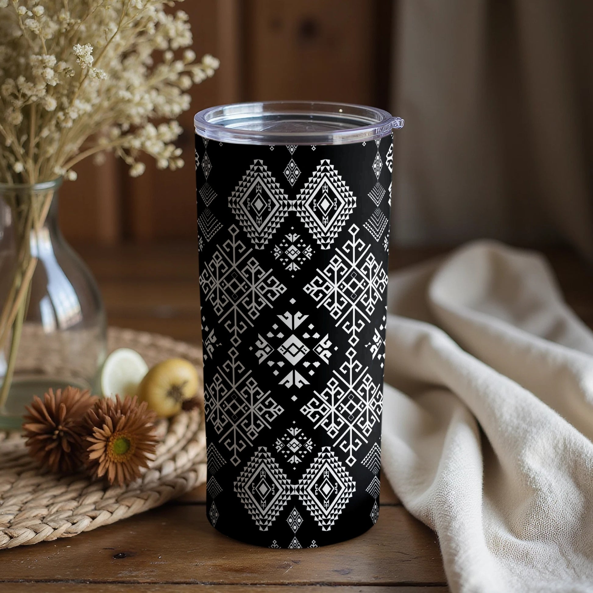 Intricate Black and White Geometric Design Tumbler