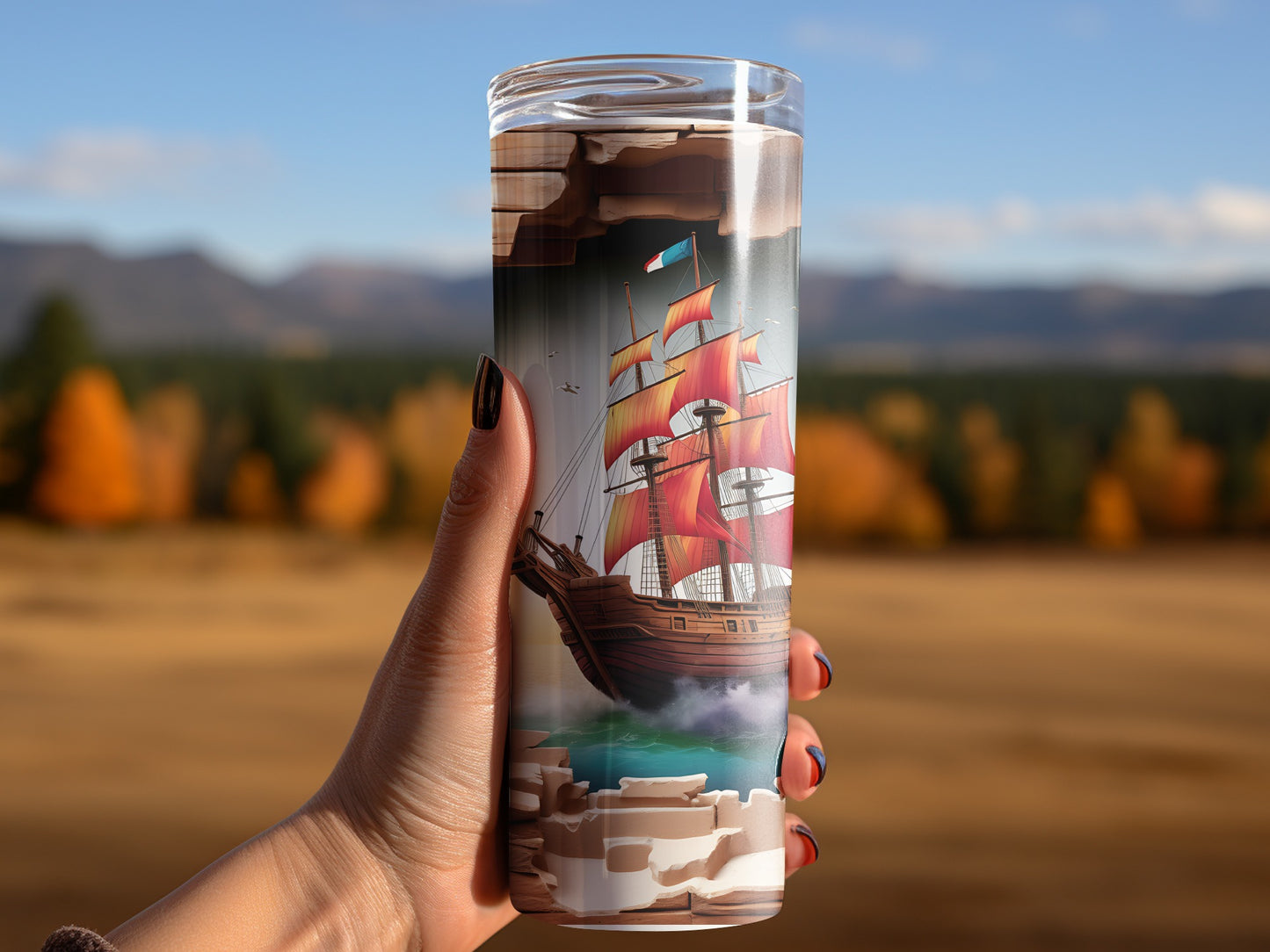 Vibrant Ship Design Double-Walled Tumbler Cup