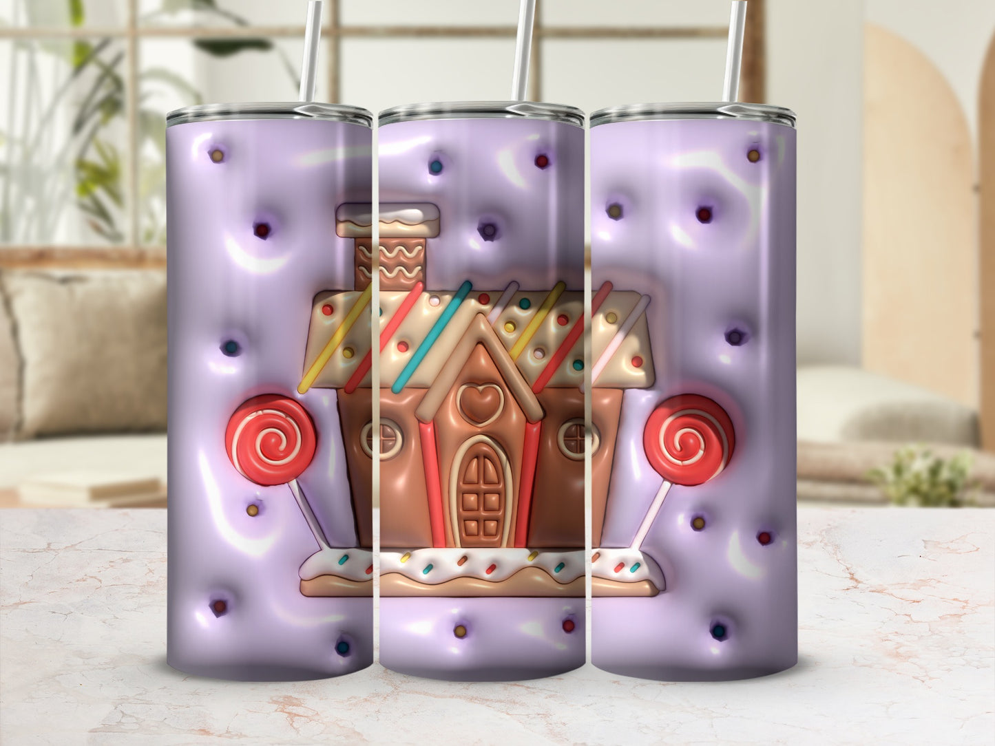 Gingerbread House Themed Tumbler with Candy Design
