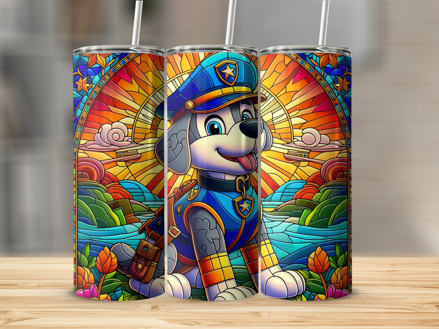 Colorful Cartoon Dog Art on Stainless Steel Tumbler