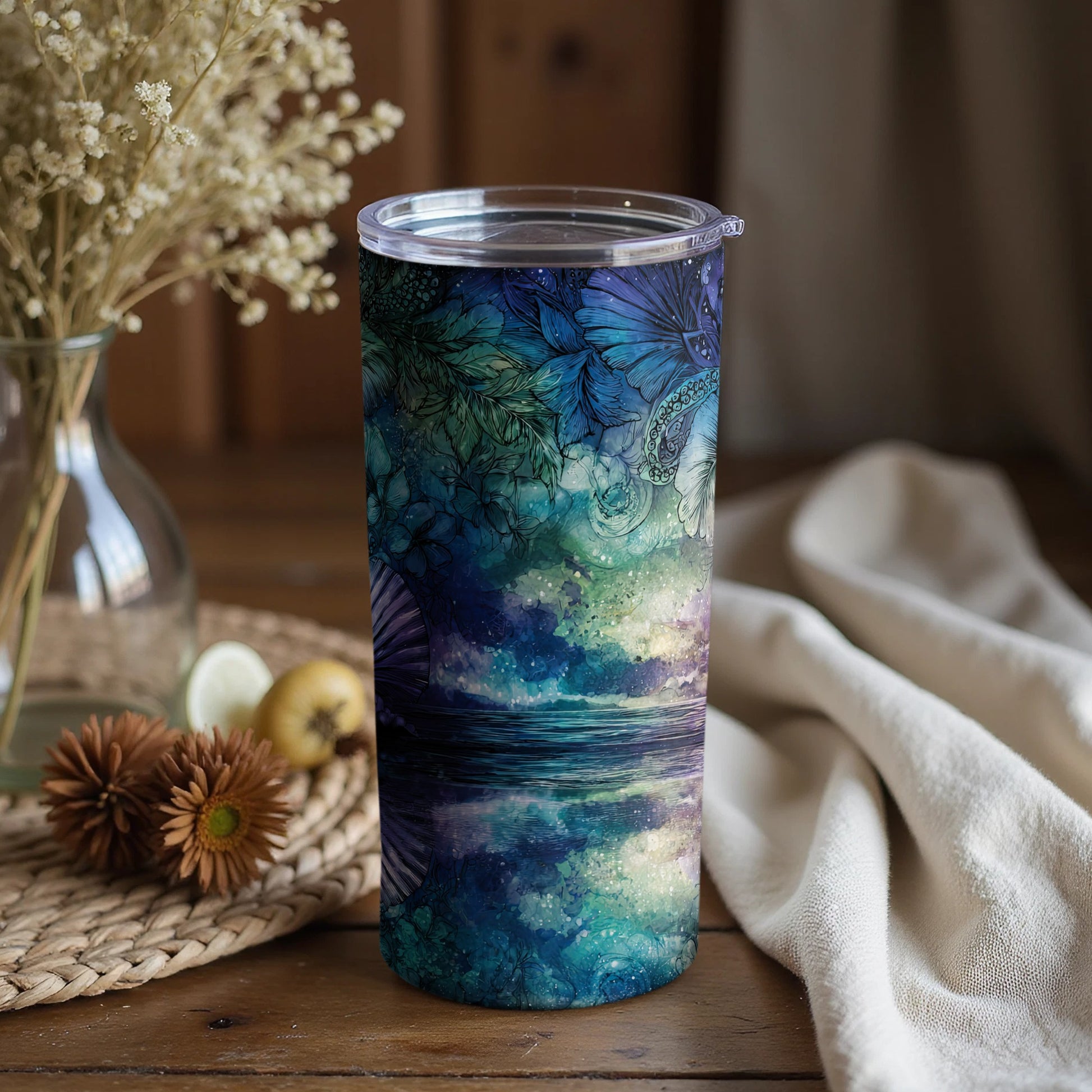 Floral Galaxy Art Tumbler for Unique Drinkware