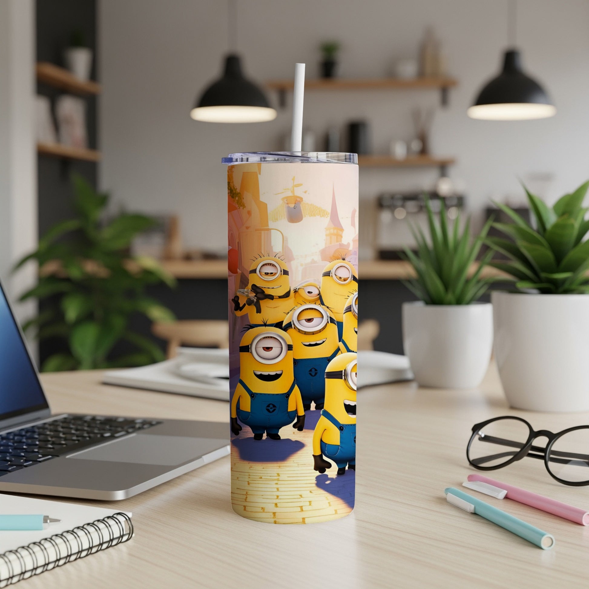 Tall tumbler featuring multiple Minions characters from Despicable Me.
