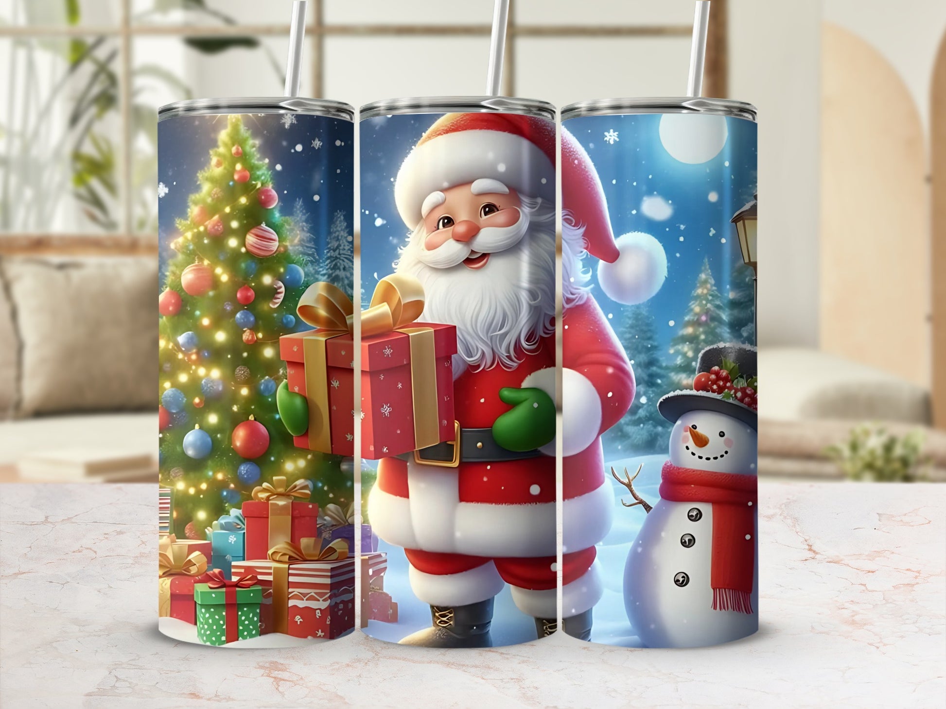 Festive Christmas Santa and Snowman Holiday Tumblers