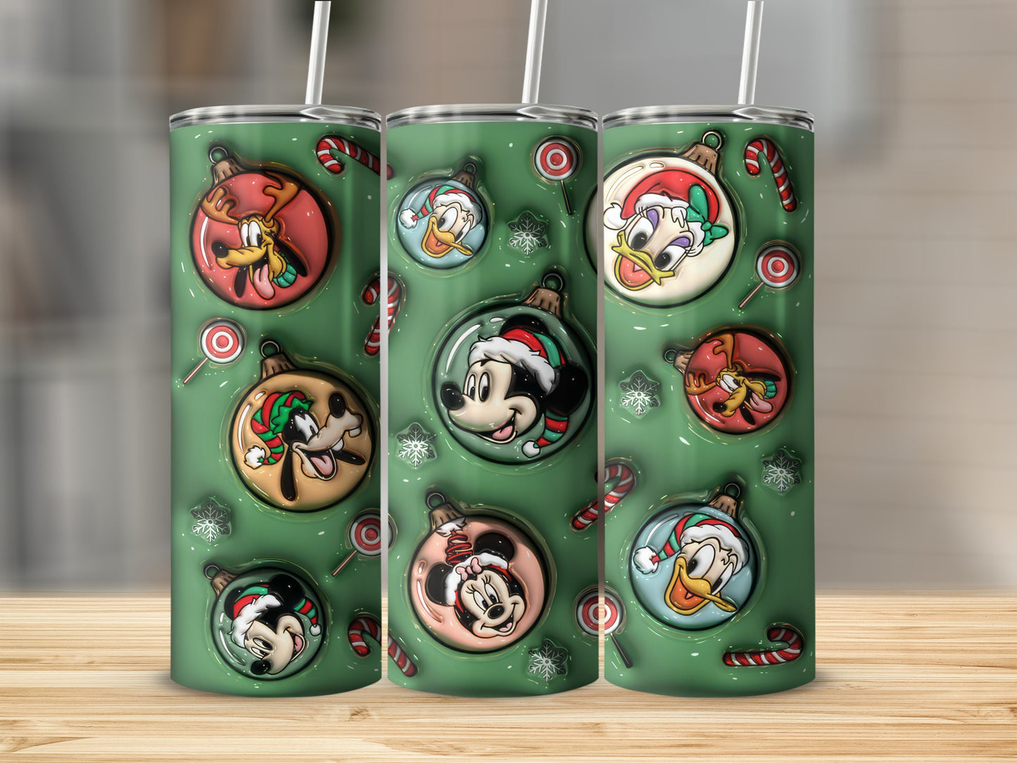 Christmas Cartoon Characters Green Tumbler Cup