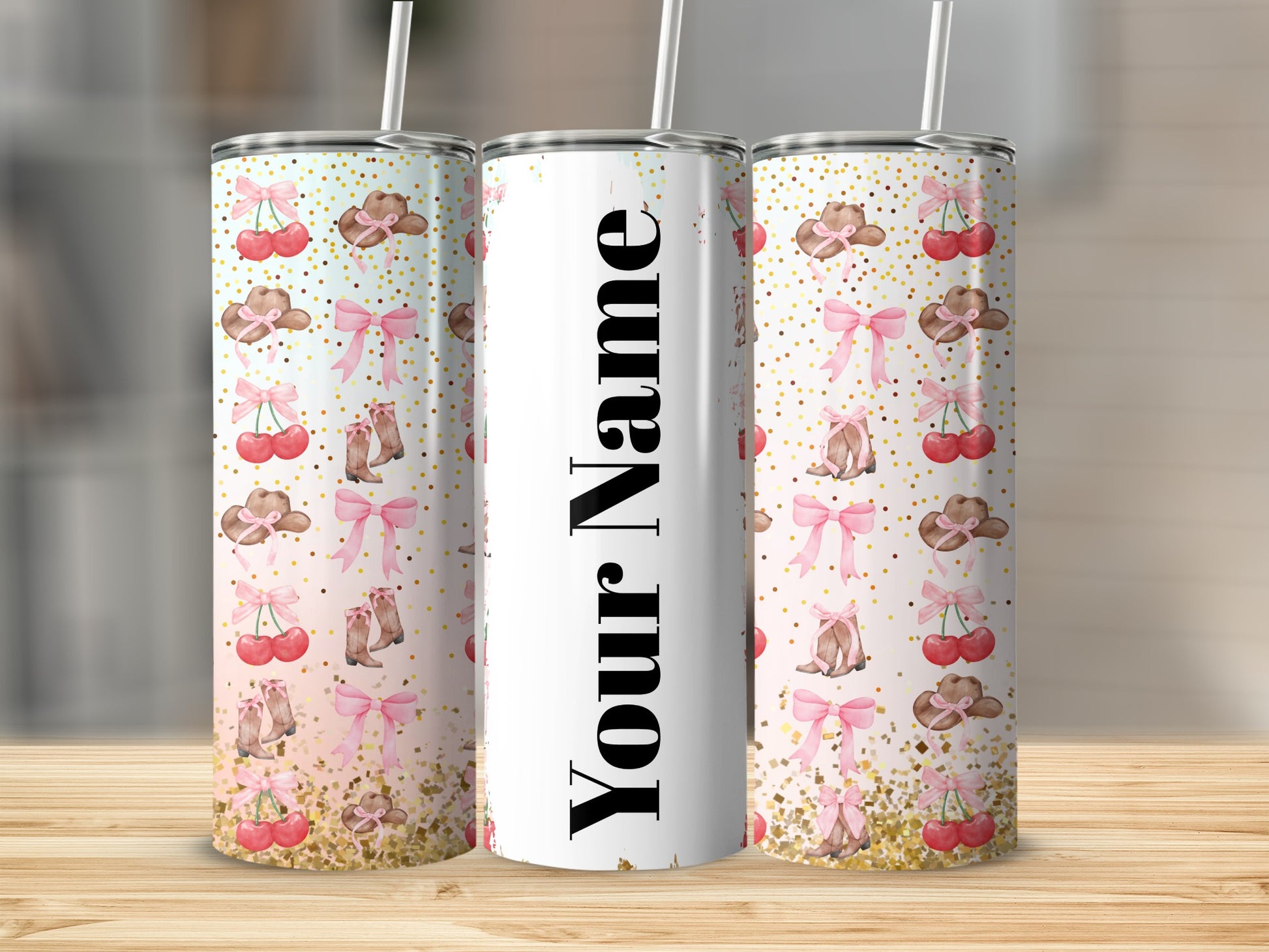 Personalized Pink Bows Hat Cherry Custom Tumbler