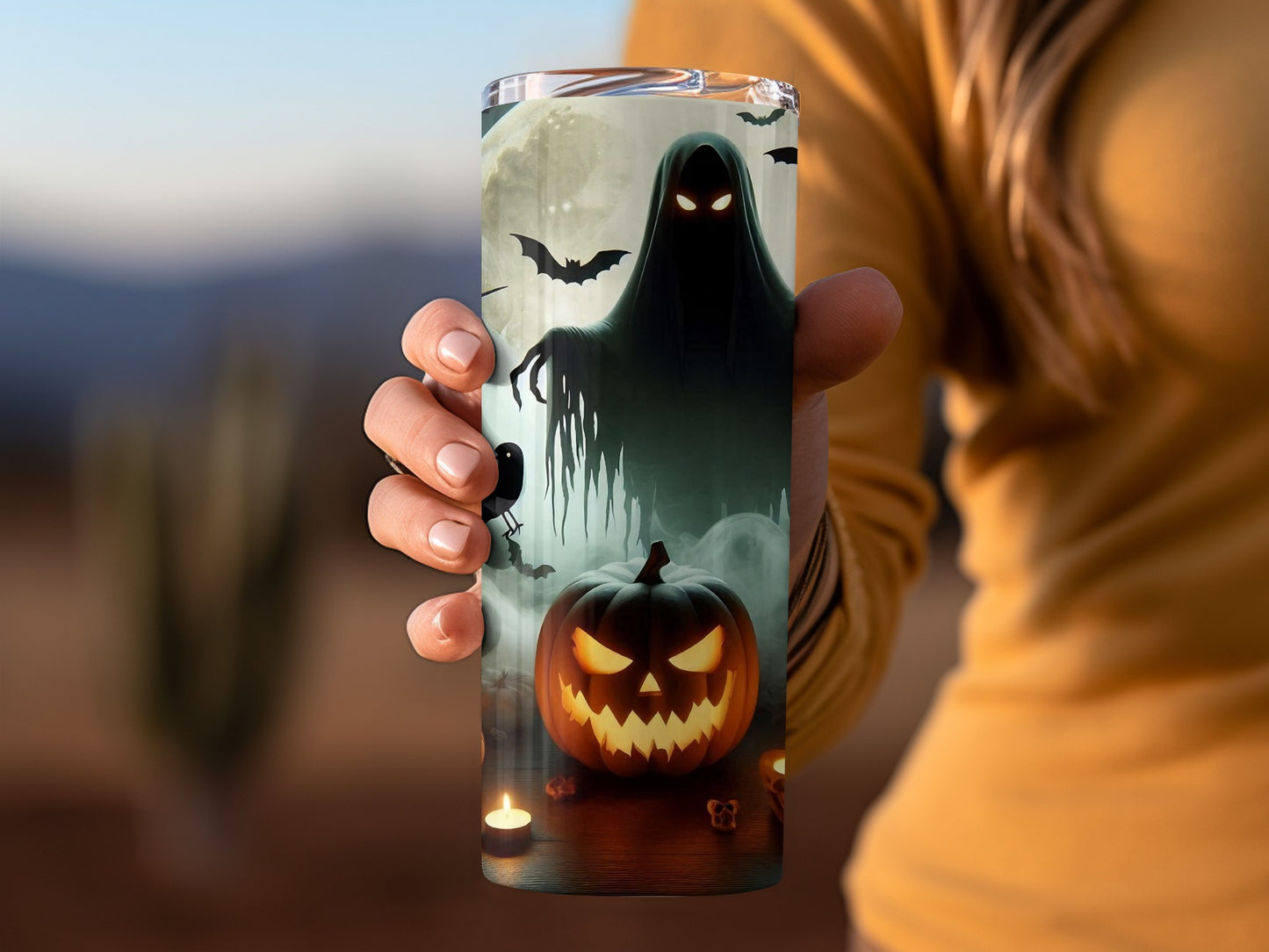 Spooky Halloween Ghost Pumpkin Design Tumbler