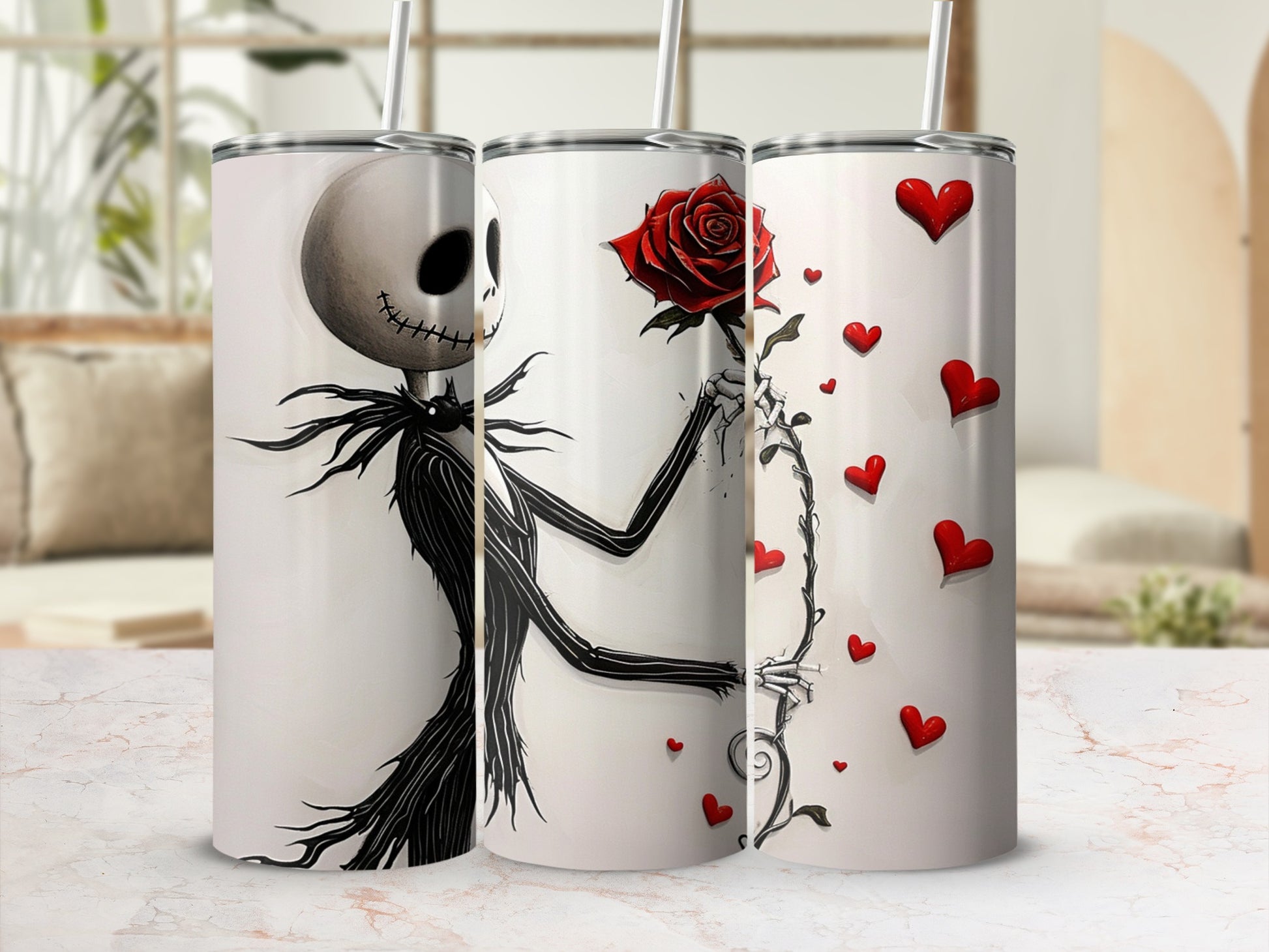 Romantic Skeleton with Red Rose Tumbler Product