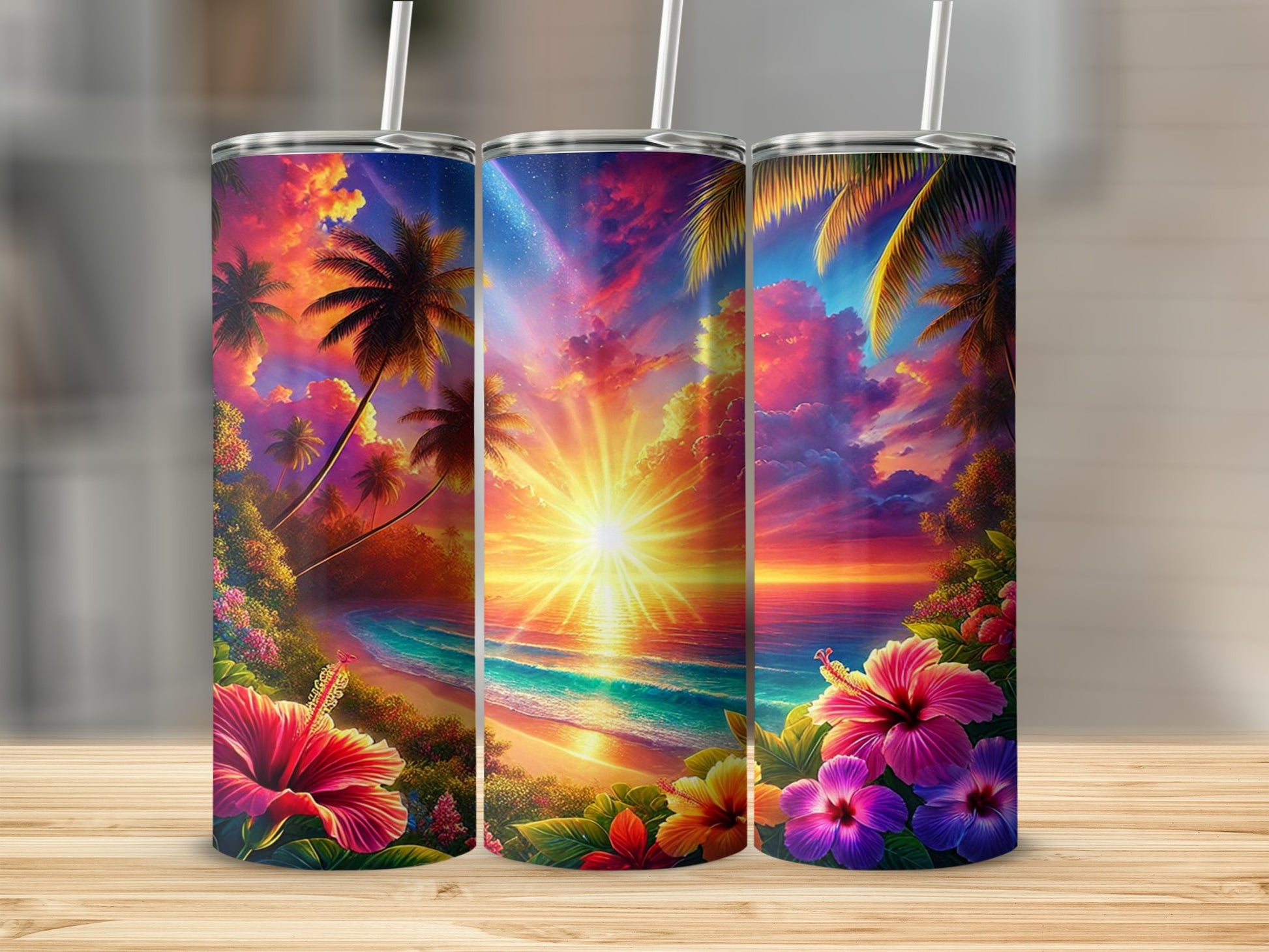 Tropical Sunset Beach Scene Insulated Tumbler Product