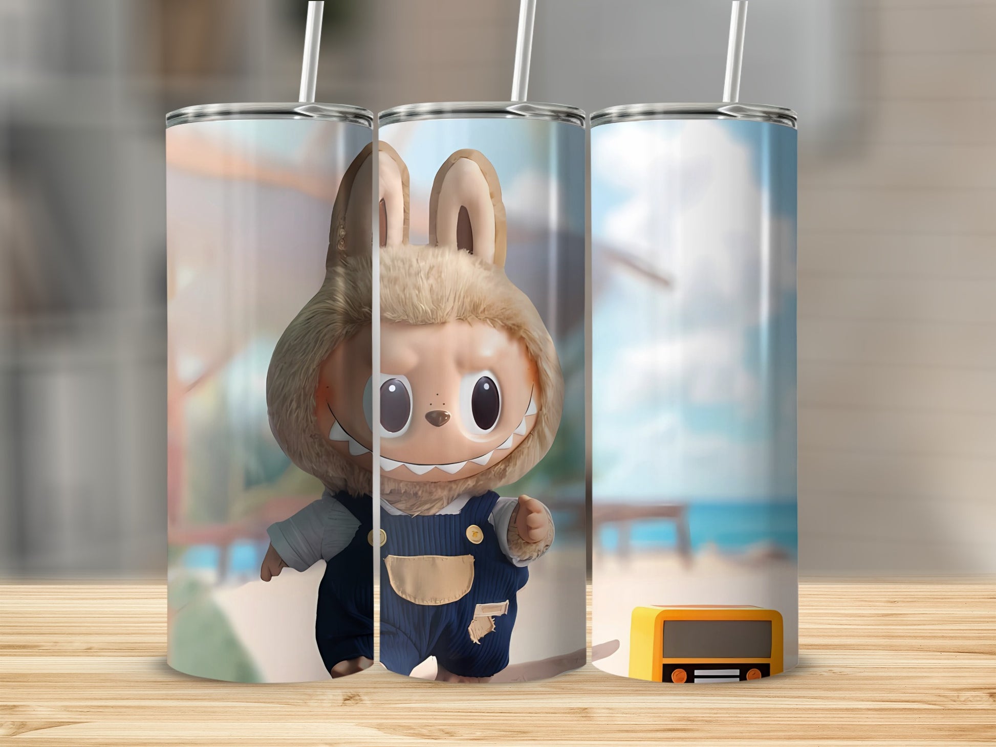 Cute Cartoon Character Themed Travel Tumbler with Straw