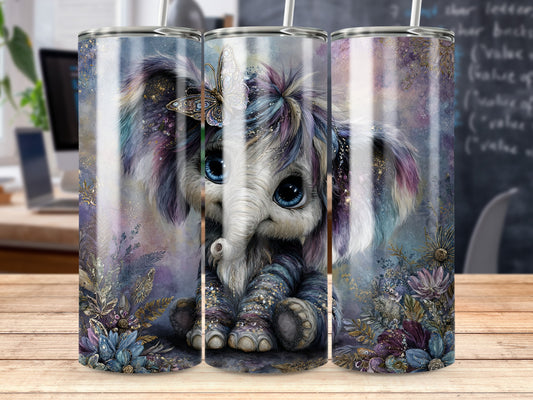 Enchanting Colorful Elephant Art Tumbler with Straw