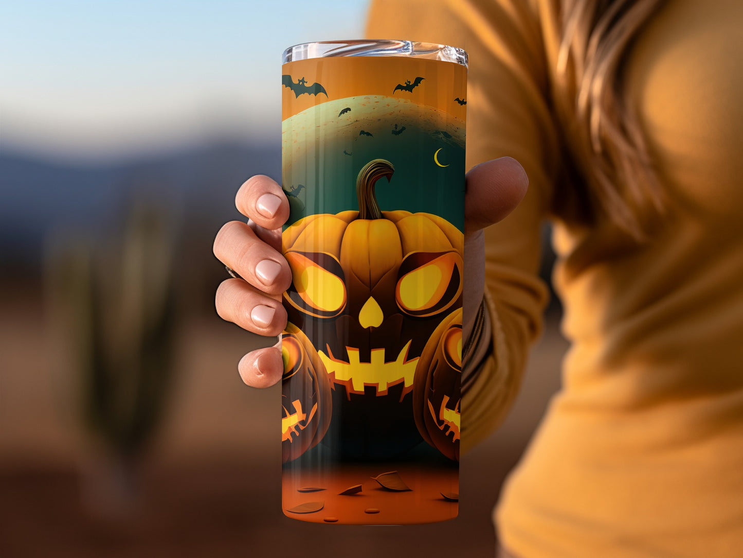 Spooky Halloween Pumpkin Design Tumbler Cup
