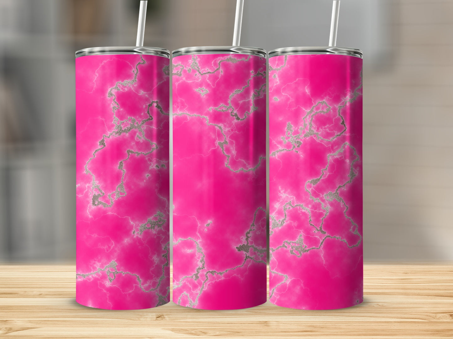Hot Pink Marble with Silver Veins Stylish Design Tumblers