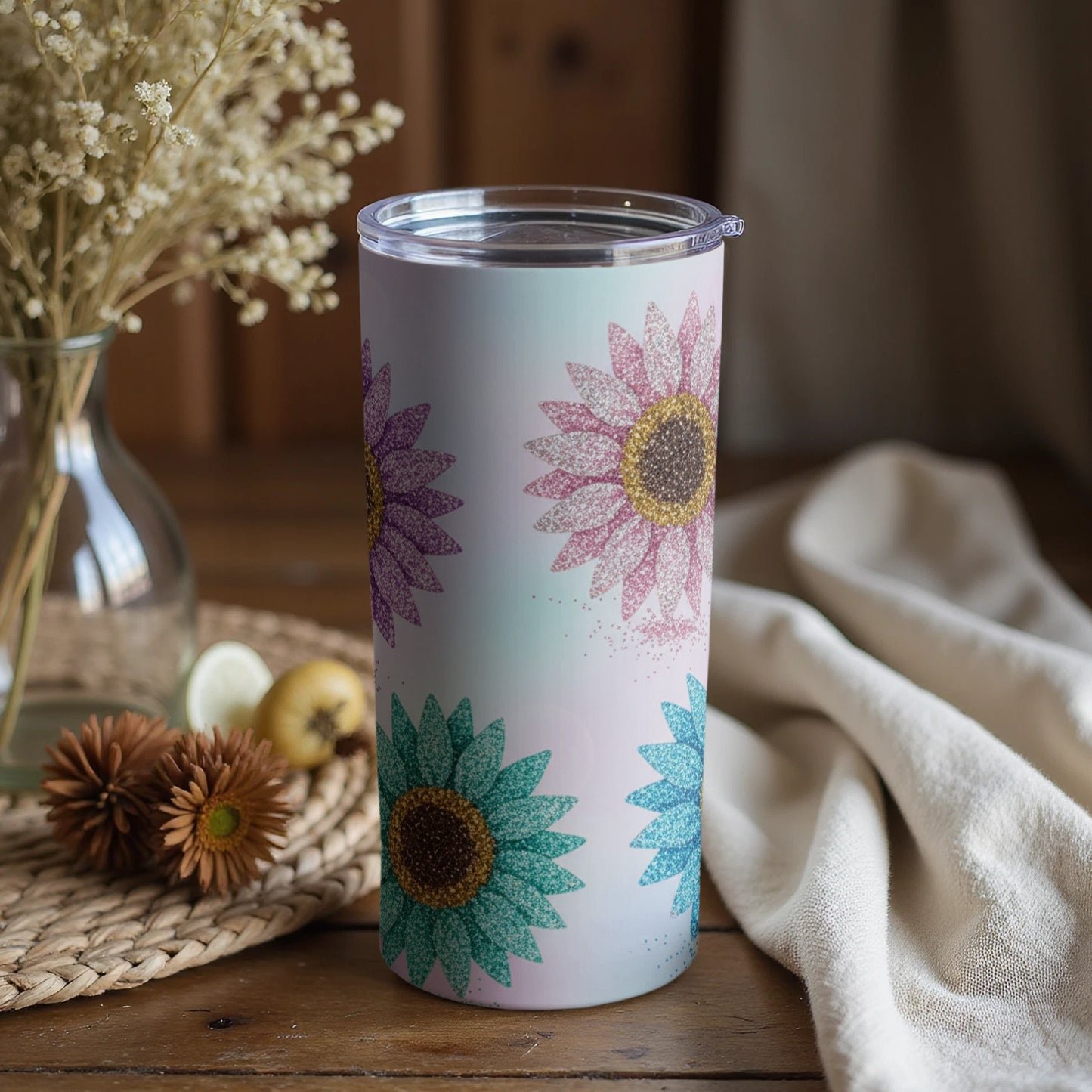 Floral Sunflower Design Tumbler with Lid Cup Product