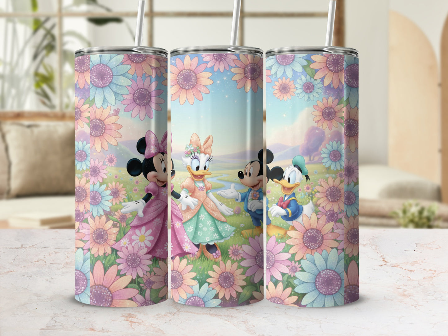 Disney Character Floral Design Tumbler for Kids 20 oz