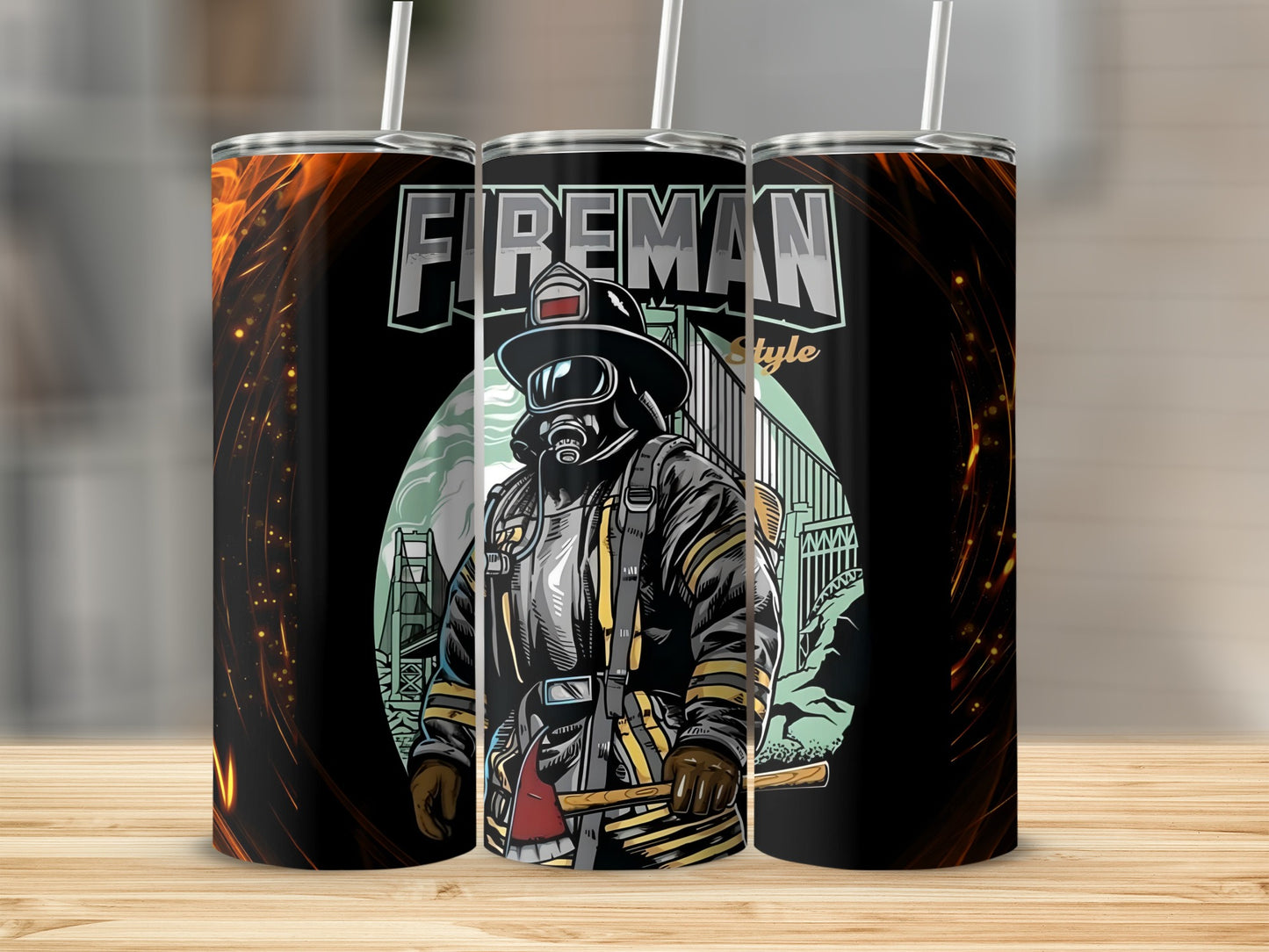 Fireman Style Artwork on Premium Stainless Steel Tumbler