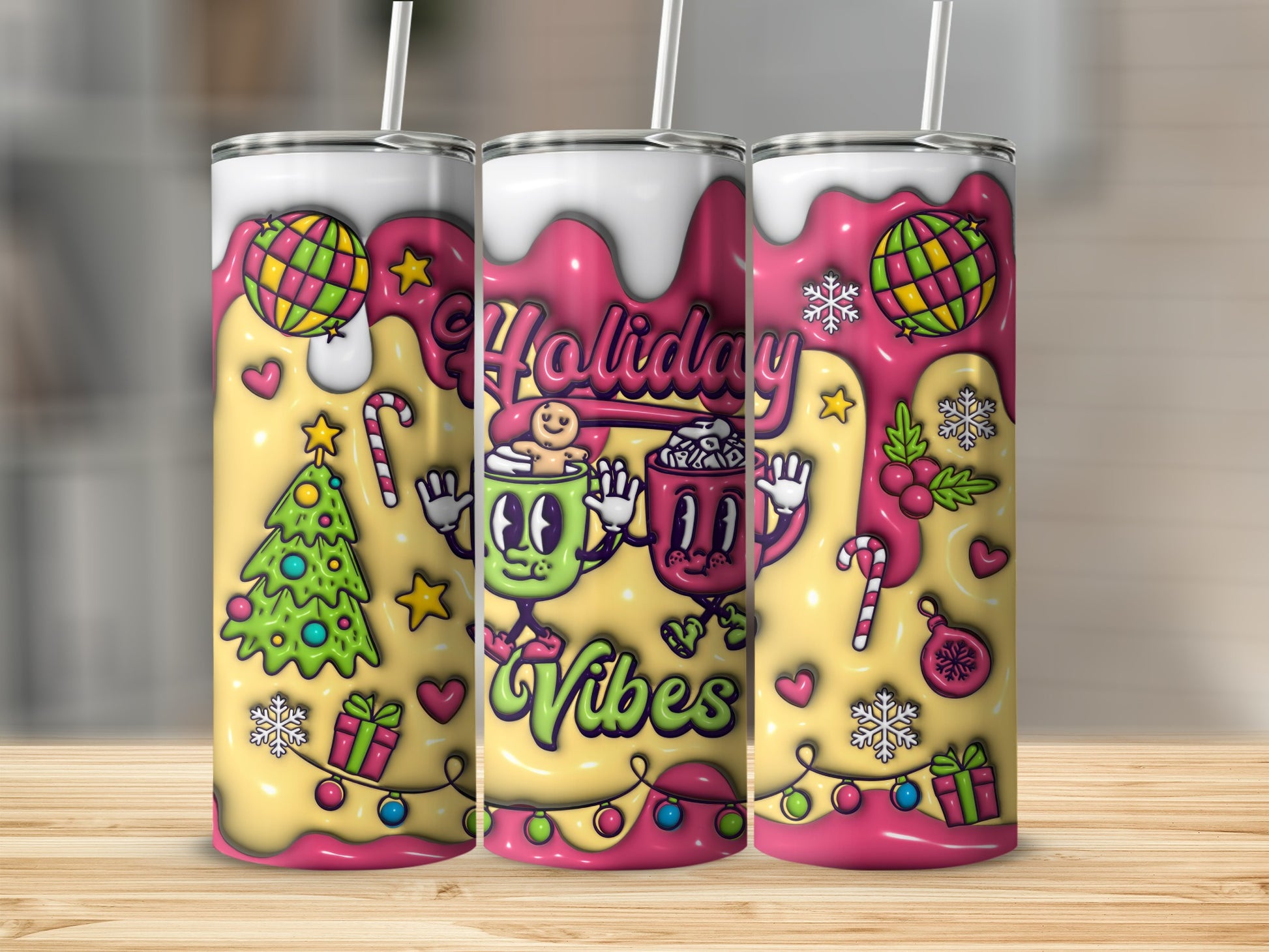 Festive Holiday Vibes Tumbler with Cute Christmas Design
