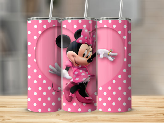 Cute Pink Polka Dot Minnie Mouse Cartoon Tumbler
