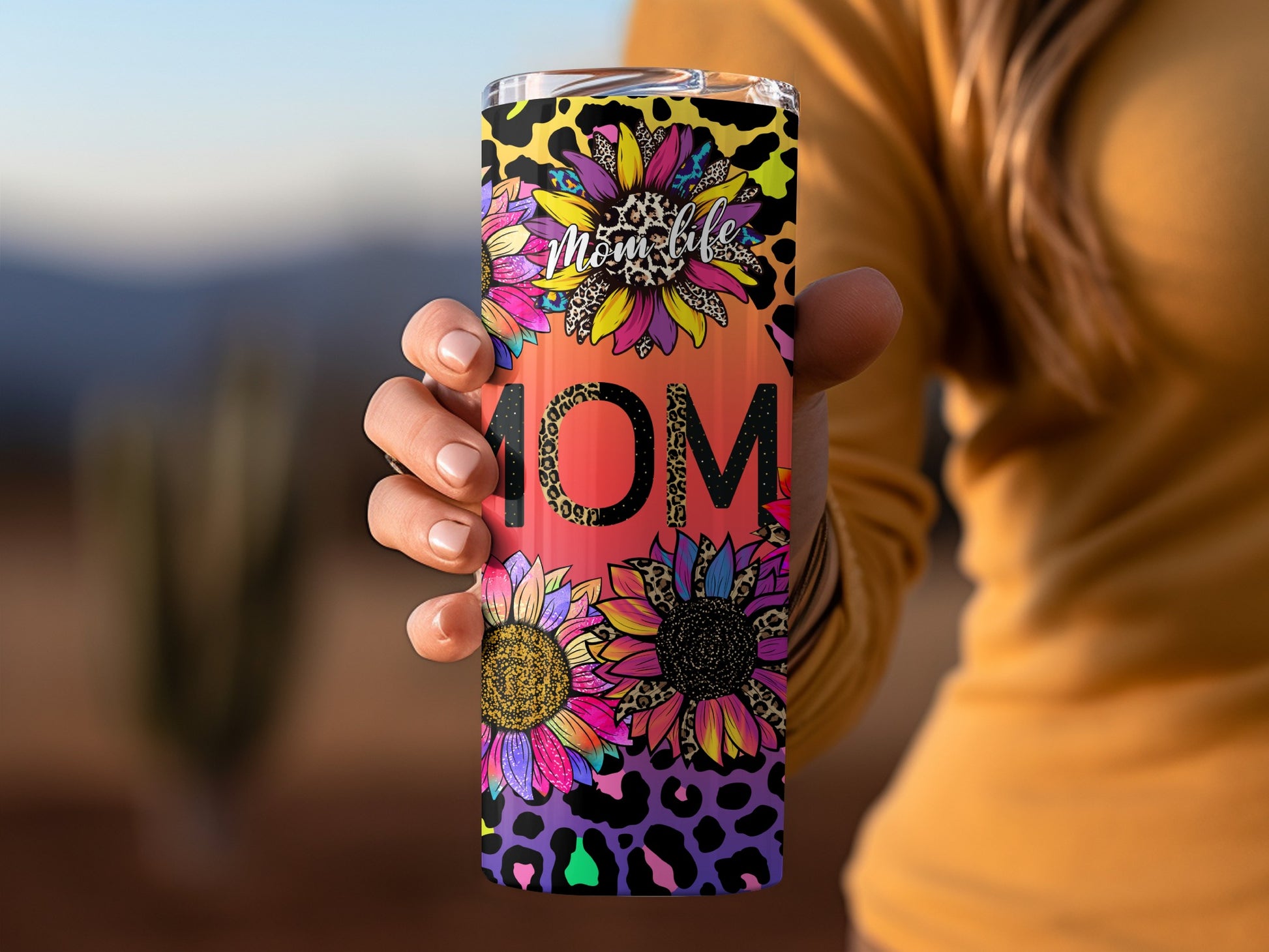 Colorful Floral Sunflower Leopard Mom Tumbler Product
