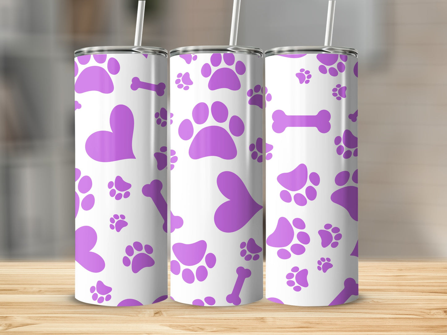 Purple Paws and Bones Heart Pattern Tumbler Product