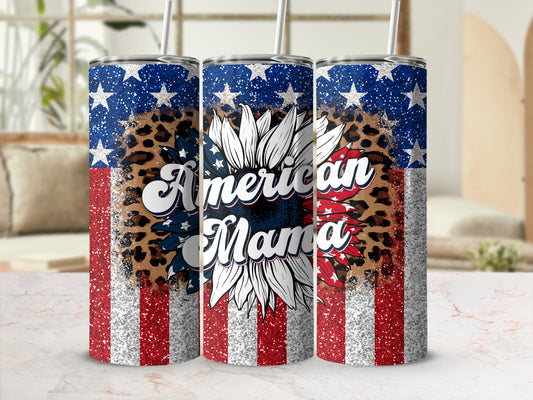 American Mama Leopard Glitter Flag Sunflower Tumbler product type