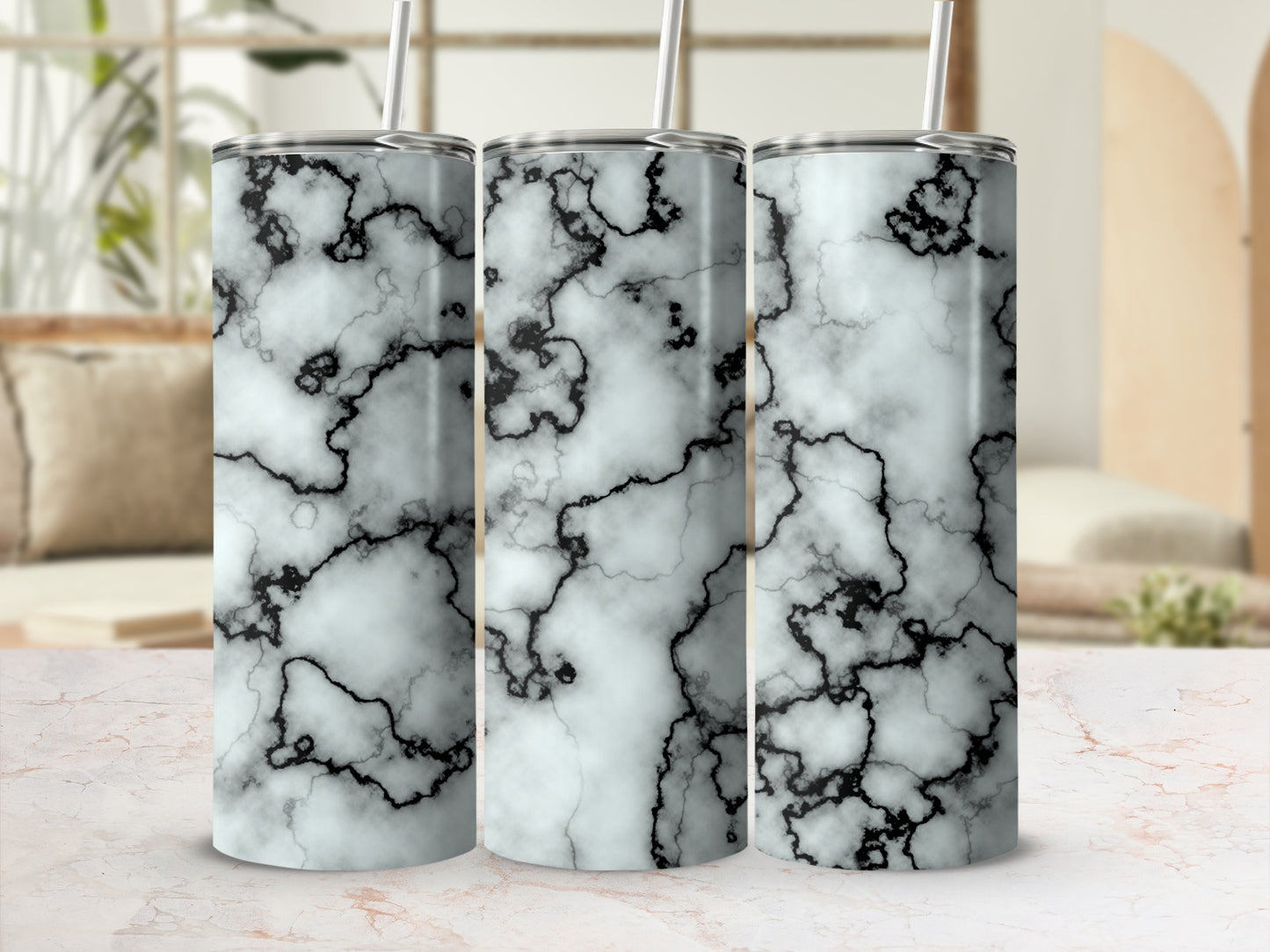 White Marble Black Veins Design Modern Tumbler product type
