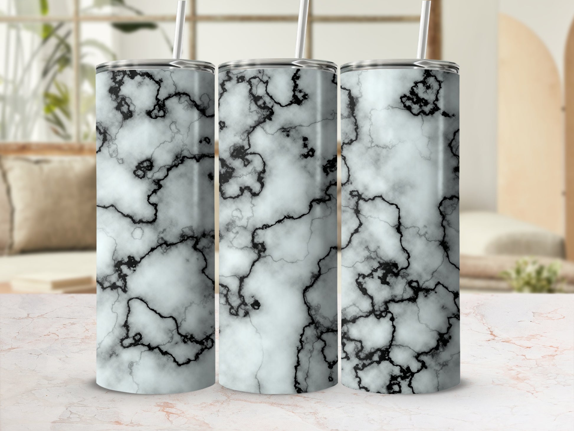 White Marble Black Veins Design Modern Tumbler product type