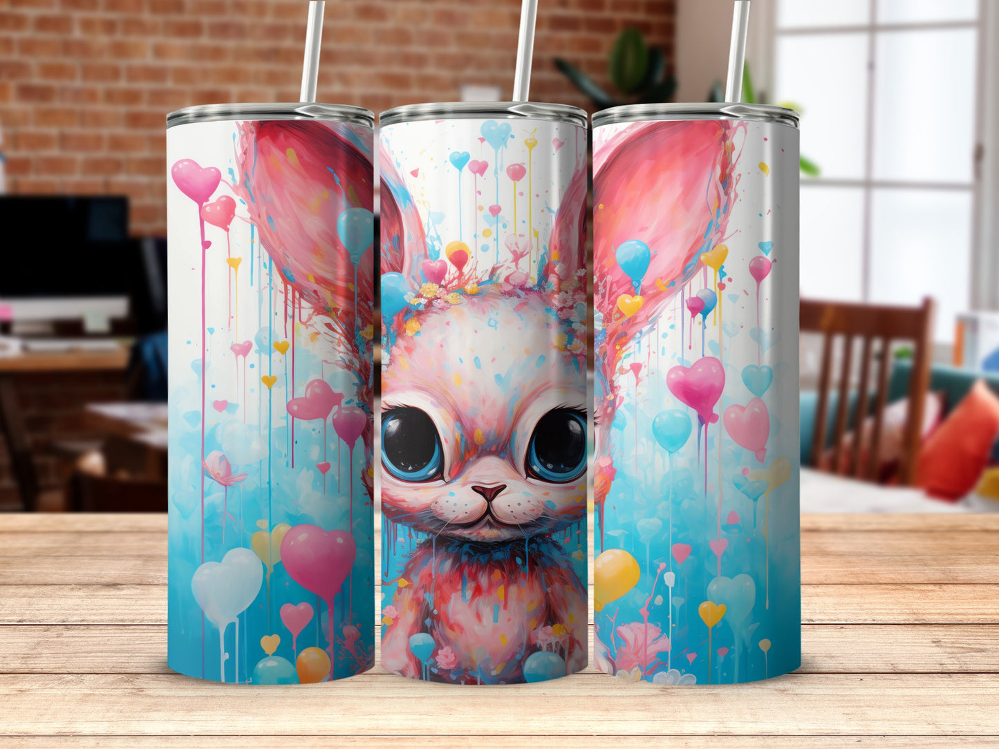 Big Eyed Cute Bunny Hearts Colorful Splashes Design Tumbler product type
Rabbit
Bunny
Cute
Big Eyes
Watercolor
Splatter
Colorful
Vibrant
Artistic
Hearts
Balloons
Drips
Splashes
Pink
Blue
Yellow
Multicolor
Tumbler
Drinkware
Whimsical
