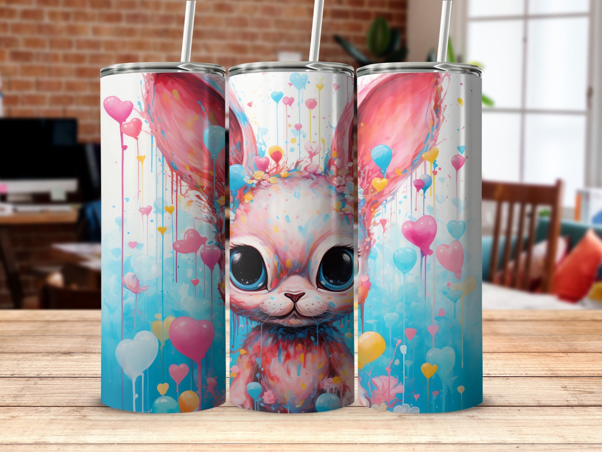 Big Eyed Cute Bunny Hearts Colorful Splashes Design Tumbler product type
Rabbit
Bunny
Cute
Big Eyes
Watercolor
Splatter
Colorful
Vibrant
Artistic
Hearts
Balloons
Drips
Splashes
Pink
Blue
Yellow
Multicolor
Tumbler
Drinkware
Whimsical