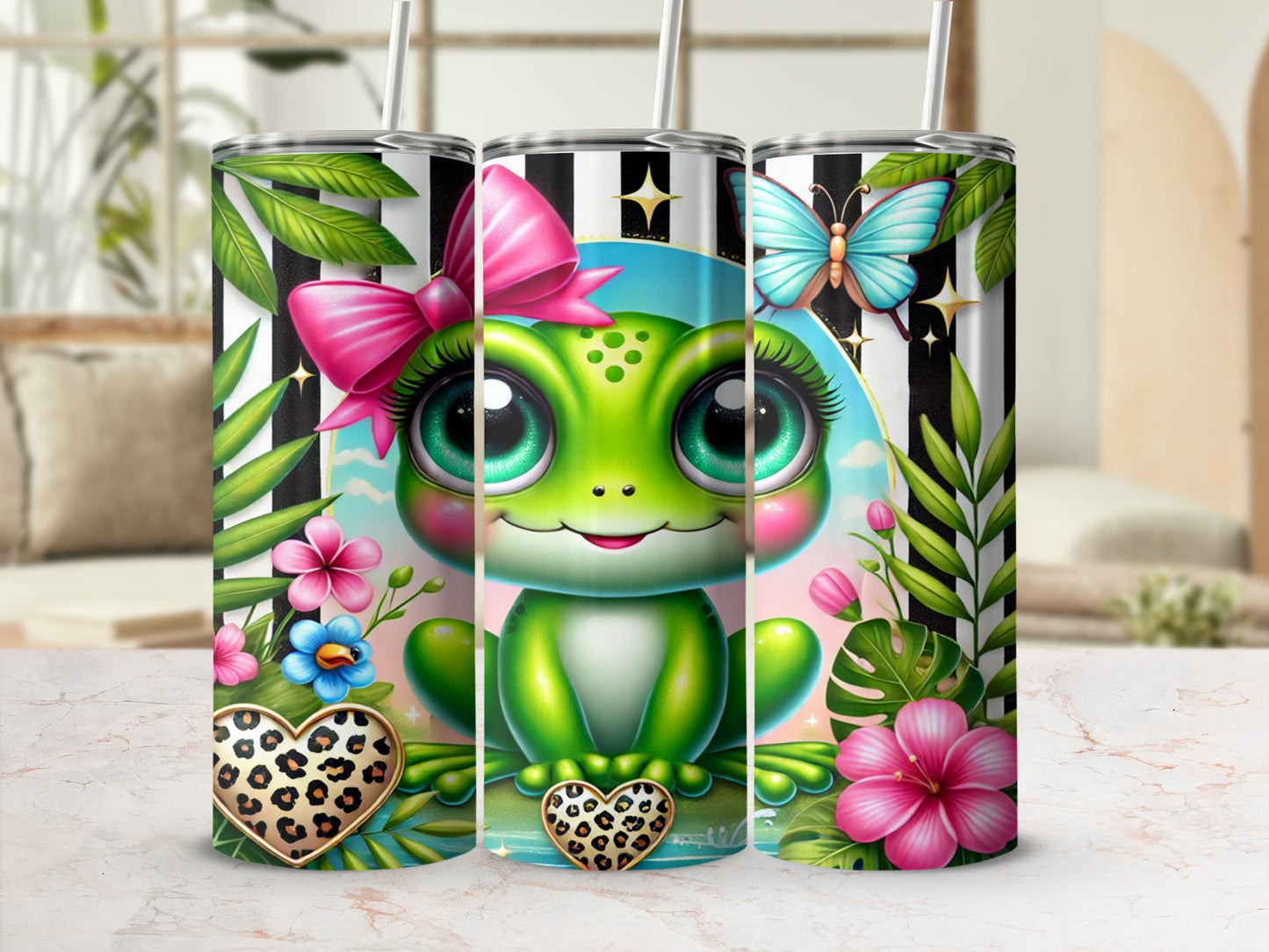 Cute Frog and Floral Design Tumbler for All Ages