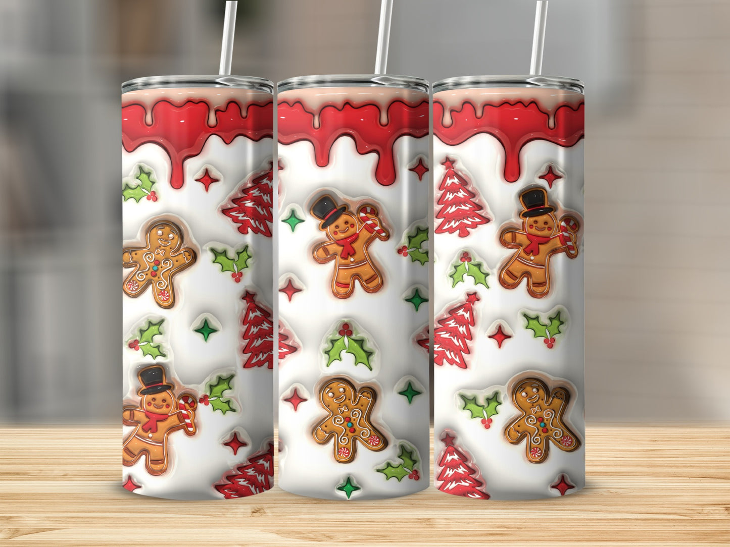Festive Gingerbread and Holly Design Christmas Tumbler